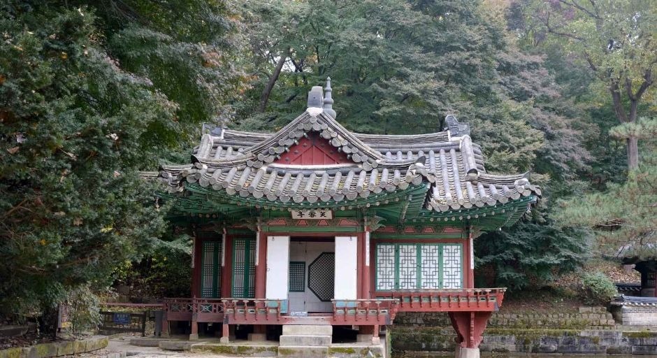 창덕궁 후원 연못과 정자가 숲 사이에 놓인 풍경