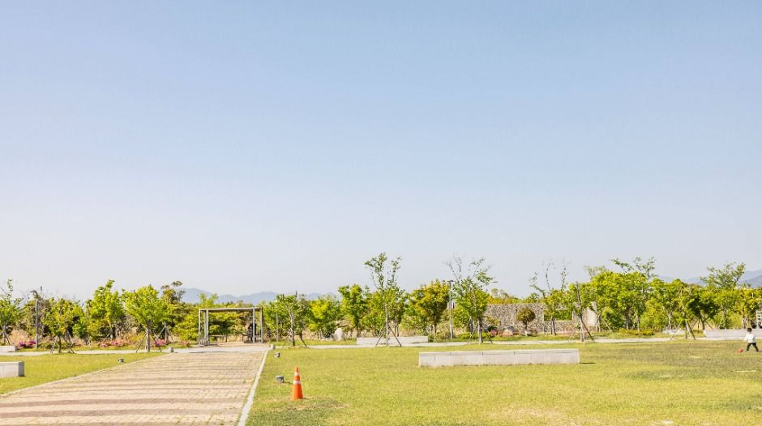 넓은 잔디밭과 나무가 있는 을숙도생태공원